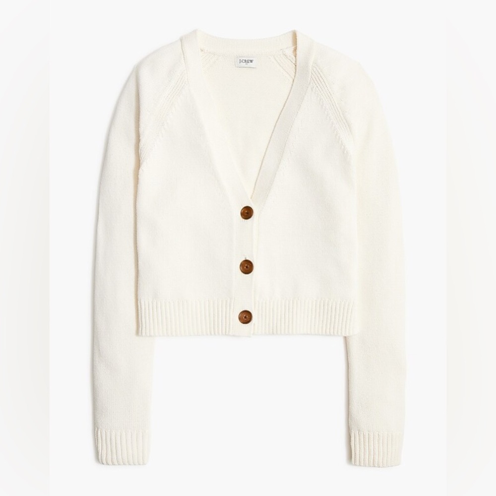 J. Crew Factory Cotton-blend V-neck cardigan sweater in Ivory